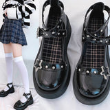 Shoes Star Buckle Mary Janes Women Cross-tied Platform Patent Leather Girls Rivet Casual Platform Small Leather Shoe