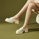 Med Increased Internal Female Shoes Cover Toe Ladies' Slippers Platform 2023 Flat Rubber PU Slides Basic Shoes Ladies'
