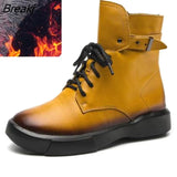 Leather Shoes Women Boots 2022 Autumn Winter Fashion Handmade Ankle Boots Warm Soft Outdoor Casual Flat Shoes