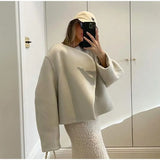 Brown Cropped Cotton Jackets Casual Fashion Long Seeve Cardigan Coat Women 2023 Ins New Commuter Female's Woolen