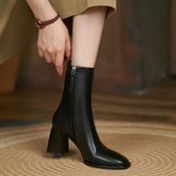 and Winter 2023New Versatile Nude Boots Women's Thick Heel Side Zipper High Heel Simple Casual Square Short Boots