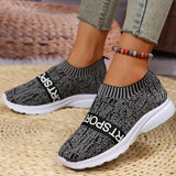 Women's Lightweight Casual Walking Shoes Fashion Striped Knitted Platform Sneakers Women Slip-On Breathable Mesh Flats Plus