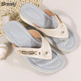 Women's Slippers Summer New Fashion Metal Button Slides Shoes Wedge Beach Sandals Women Outside Platform Leisure Flip