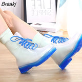 Women Rain Boots Mature Lady Lace Up Waterproof Lady Shoes Rubber Transparent Candy Colors Ankle Outdoor Girl's Fashion