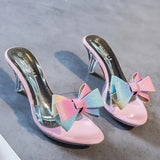 Women Slippers High Heeled 6.5CM Butterfly-knot Women Casual Shoes Mules PVC Transparent Shoes Clear Open Toe Female