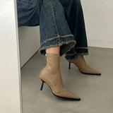 Socks Heels Winter Shoes For Women Boots-Women Stockings 2024 Autumn Rubber Pointy High Heel Ankle Ladies Lace-Up
