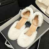 Sandals Med Block Heels Female Shoe All-Match Mary Jane New Medium Chunky Girls Closed Beige Clear Comfort Summer Fashion