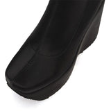 2023 Autumn Women Platform Wedges Boots For Women Zipper Square Head Ankle Boots Ladies Chunky Heels Short Botas