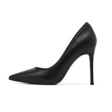 Breakj Working Shoes Women Black High Heels Fine Heel Professional Tips High Heel Soft Leather Large Size Comfortable Single