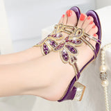 Style Slippers In Summer Women's Summer Fashion Diamond Heels Crystal Sandals Thick Heels Korean Version Of Sandals And