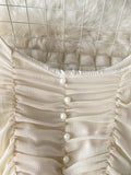 Elegant Women Chiffon Dress Fashion Spring Square Collar Long Sleeve Ruched High Waist Ruffles A-line Mini Party
