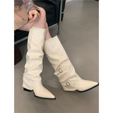 Breakj Buckle Folding Pile Boots Women Coarse And 2025 Punk Style Knight Boots Fried Street Hot Girls High And Long
