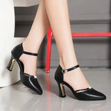 Women Cute Pointed Toe Black Buckle Strap High Heel Shoes Lady Casual Red Comfort Summer Stiletto Heels for Office & Party