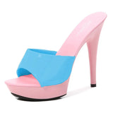 Women Slipper 2023 Summer Fine Heel 13cm Shoe Slipper Platform Patent leather Pumps Sexy Shoes Stripper Hihg Heels