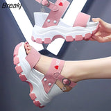 Sandals Sports New Summer Chunky High Heels Female Wedges Shoes for Women's Fish Toe Red Fashion Red Sandalia