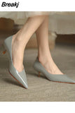 Women's Summer Footwear Stilito Pointed Toe Shoes for Woman 2023 with Medium Heels Office Black Normal Leather Casual Stylish