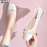 Spring Summer Ballet Flats Women Casual Knit Fabric Stretchy Square Toe Flat Heel Boat