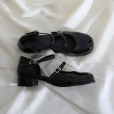 summer spring Women Double Buckle Mary Janes Shoes Patent Leather Dress Shoes High Heels Pumps Retro Ladies Shoe Black