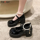 Chunky Platform Mary Jane Shoes Women Patent Leather High Heels Pumps Woman Sweet Thick Heel Party Shoes Female