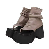 Genuine Leather Fashion Women Casual Slippers Outside Women Slippers Thick Sole Women Sandals High-heeled