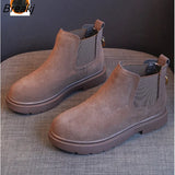 Women's British Style Boots 2023 New Frosted Leather Medium Boots European and American Medium Heel Fashionable Women's
