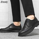 2023 Autumn Early Winter Shoes Men Brogues Flat Thick Sole Mens Casual Shoes Black Leather Male Footwear
