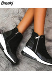 Women Boot 2023 Autumn Winter High Top Vulcanize Shoes Women Platfrom Wedges Shoes Zipper Chunky Sneakers Female Shoes Plus