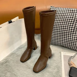Women Black High Heel Long Boots Fashion Autumn Winter Warm Knee High Boots Soft Leather Thigh High Boots Shoes Zipper Size