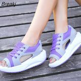 Sandals 2023 New Ladies Platform Sandals Wedge Lace-Up Comfortable Women Sandals Open Toe Mesh Casual Summer