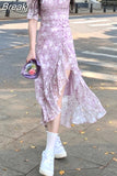 Summer Short Sleeve Fairy Floral Dress Woman Beach Party One Piece Dress Korean Style French Elegant Midi Dress Casual