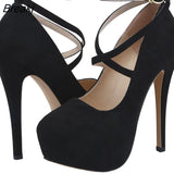 Women Pumps 14cm Super High heels for woman Sexy ankle Strap Platform shoes Party Dress Red Wedding Lady