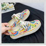 Women Canvas Shoes 2023 Rainbow Design Canvas Shoes Women Lace Up Casual Shoes Ladies Graffiti Flat Shoes Zapatos