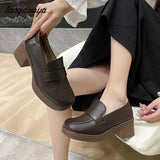 shoes Women Chunky heels Height Increase Shoes Ladies Vintage loafers Japanese Student Shoes College Style High