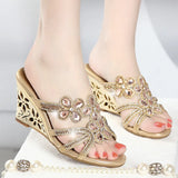 The Summer Of 2024, The New Water Drill Sandals, Slope Heels, Sexy Hollowed-Out High Heels, Crystal Diamond-Encrusted