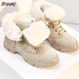 Suede Leather Snow Boots Women Winter Shoes Genuine Leather Women Ankle Boots Warm Shoes Thick Hard Outsole Non-slip