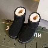 Plus Velvet PU Waterproof Mid-Tube Snow Boots Thickened Warm Women's Boots 35-40 Flat-Heeled Cotton Shoes Botas