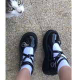 shoes platform emo shoes on heels women loli thick heel cross bandage women shoes kawaii cosplay Mary Janes gothic