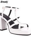 New Fashion 2023 Chunky High Heels Sandals Summer Ankle Buckle Riveted Design Ladies Sandals Comfy Walking Simply