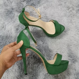Newest Women Sandals Sexy Open Toes 14cm Supper High Heels Platform Party Wedding Shoes Plus