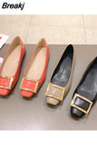 Woman 2023 Patent Leather Ballet Flats Shallow Mouth Modis Casual Female Sneakers Buckle Ladies' Footwear Square Toe New
