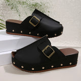 Breakj Women's Slippers 2025 New Summer Thick Bottom Fish Mouth Slippers Rivet Belt Buckle Decoration Slope Heel