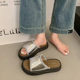 Breakj Summer New Pine Cake Bottom Toe Slippers Women Wearing Silver Simple Wind Half Dragging Feet Cold