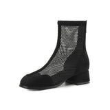 Breakj -43 Plus Size Boots Spring And Autumn Thin Hollow Net Boots 2025 New Women's Shoes Thick Heel Ankle Boots Fashion