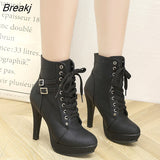 Size Ankle Boots Women Platform High Heels Female Lace Up Women's Shoes Buckle Woman Short Boot Ladies Footwear