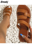 Women Flat Sandals 2023 Leather Cross Strap Rome Style High Quality Summer Ladies Shoes Luxury Zapatos De Mujer Buckle