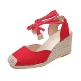 Women's Espadrille Ankle Strap Wedges Sandals Ladies Slippers 2023 Summer Woman Flax Hemp Canvas Casual Pumps Shoes