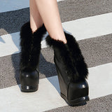 Women Boots 2023 Winter Faux Fur Fashion Wedges Heels Shoes Woman Boots Platform Warm Snow Luxury Ladies Ankle Boot