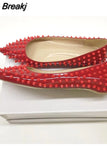 Rivet Shoes Women Pointed Toe Party Wedding Brand Designer Shoes Black Red Rivet Spring Summer MD033