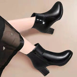 Leather Women Winter Ankle Boots Side Zipper High Heels Shoes Warm Thick Plush Snow Boots for Women Botines De