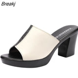 Women Slipper's 2023 Ladies Summer Slippers Shoes Women High Heels Fashion Rhinestone Genuine Leather Summer